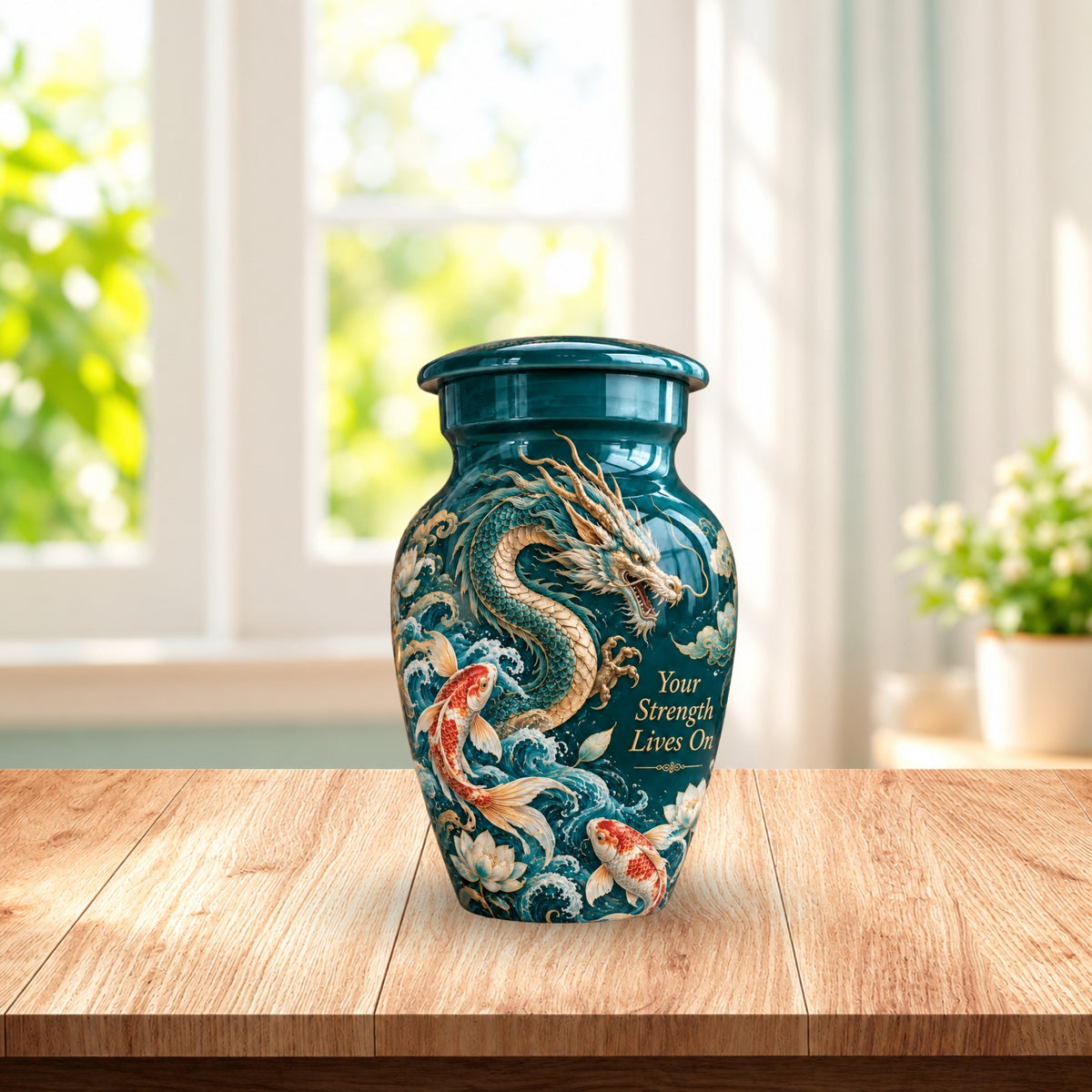 dragon cremation urn with keepsakes, handmade aluminum urn – photo 9