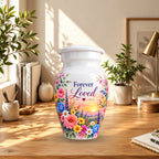 White Floral Sunset Cremation Urn for Human Ashes – Personalized Handmade Aluminum Urn