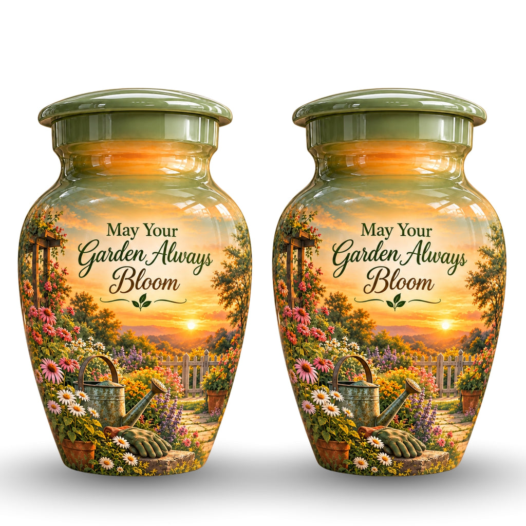 Peaceful Garden Sunset Cremation Urn for Human Ashes – Personalized Handmade Aluminum Urn