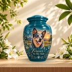 custom pet photo cremation urn for pet ashes, handmade aluminum pet memorial urn with photo – picture 5
