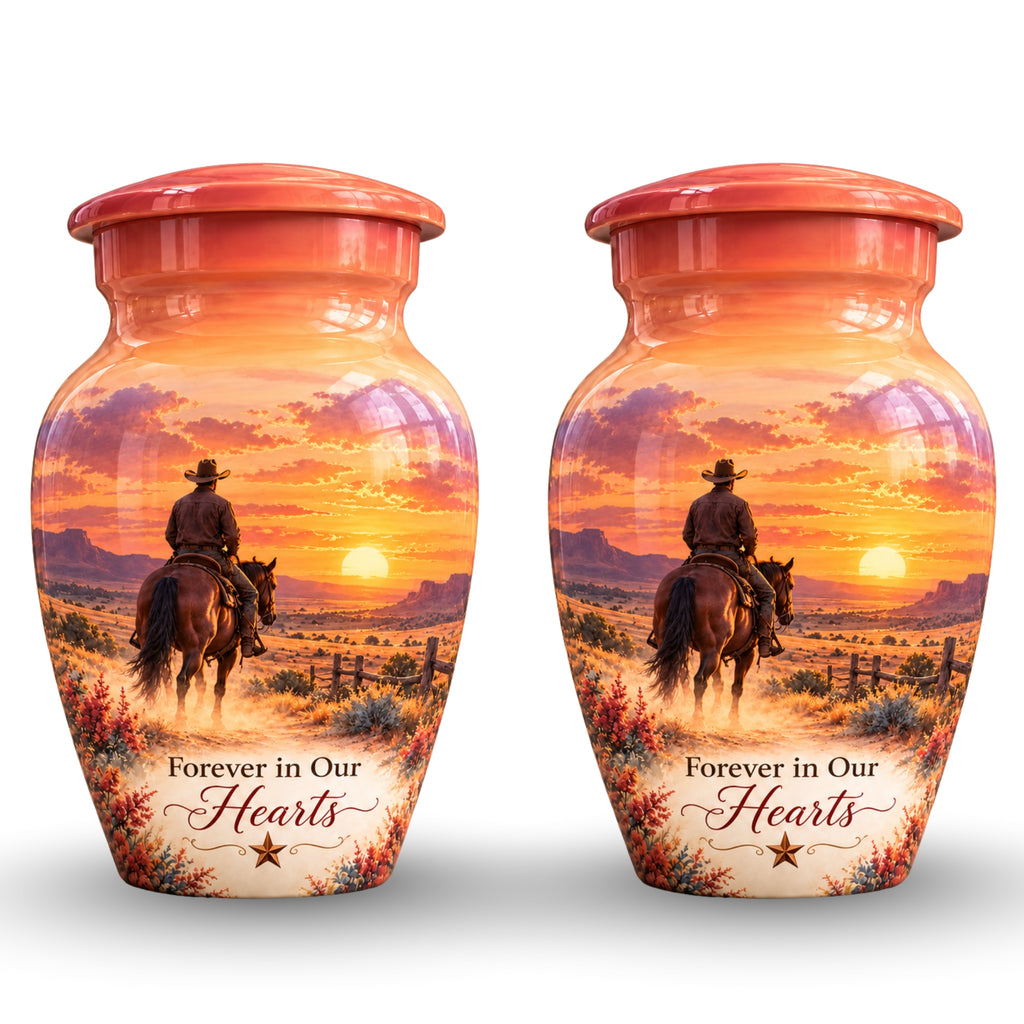 Watercolor Horse and Rider Cremation Urn for Human Ashes – Personalized Handmade Aluminum Urn