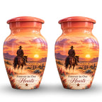 Watercolor Horse and Rider Cremation Urn for Human Ashes – Personalized Handmade Aluminum Urn