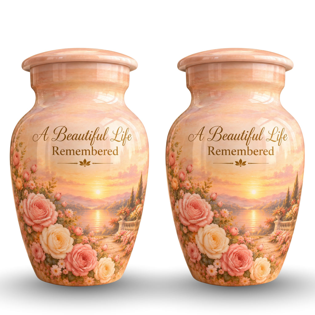 Rose Garden Sunset Cremation Urn for Human Ashes – Personalized Handmade Aluminum Urn