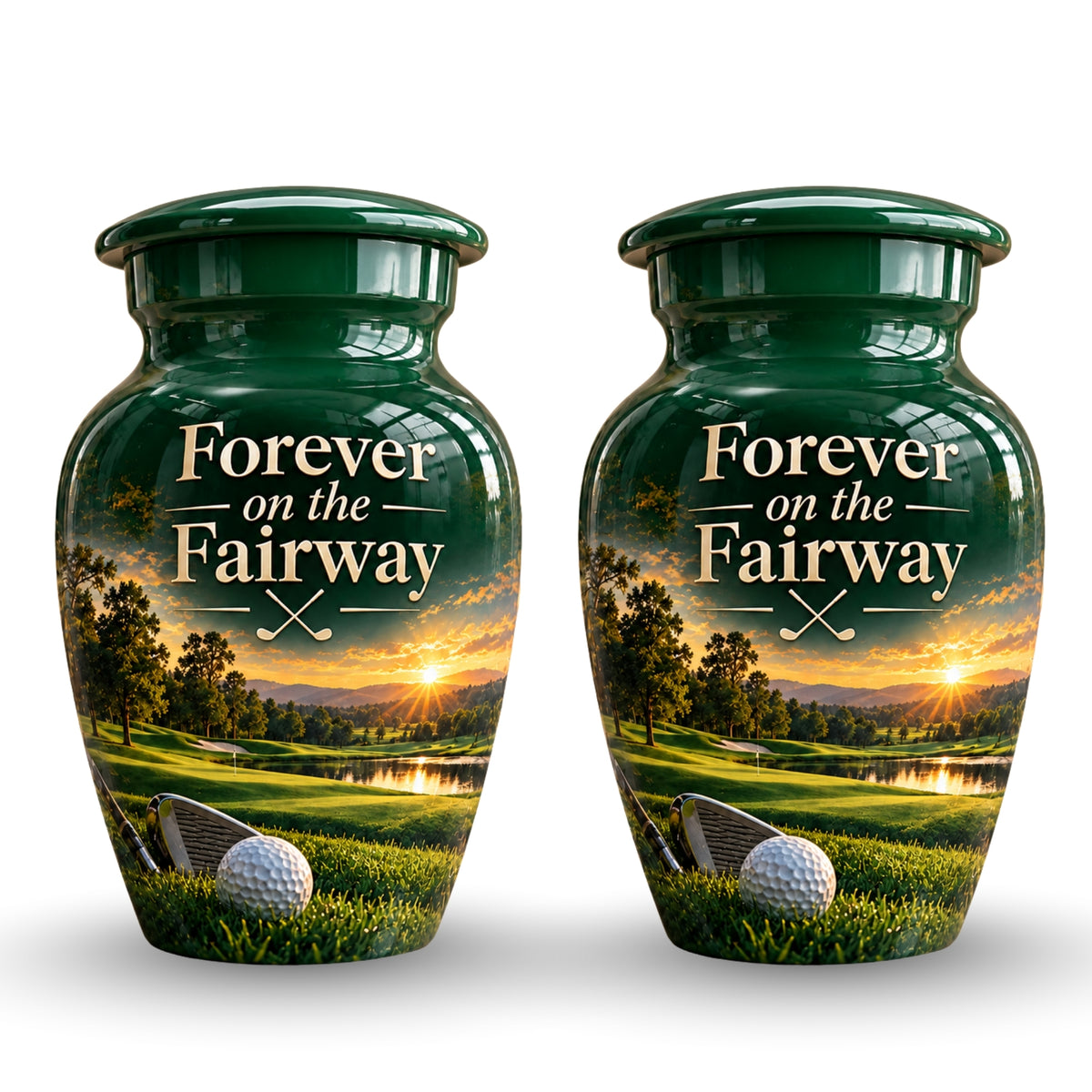 green fairway golf ball cremation urn for human ashes, handmade aluminum – photo 5
