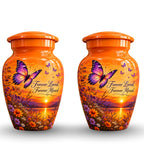 Orange Sunset Purple Butterfly Cremation Urn for Human Ashes – Personalized Handmade Aluminum Urn