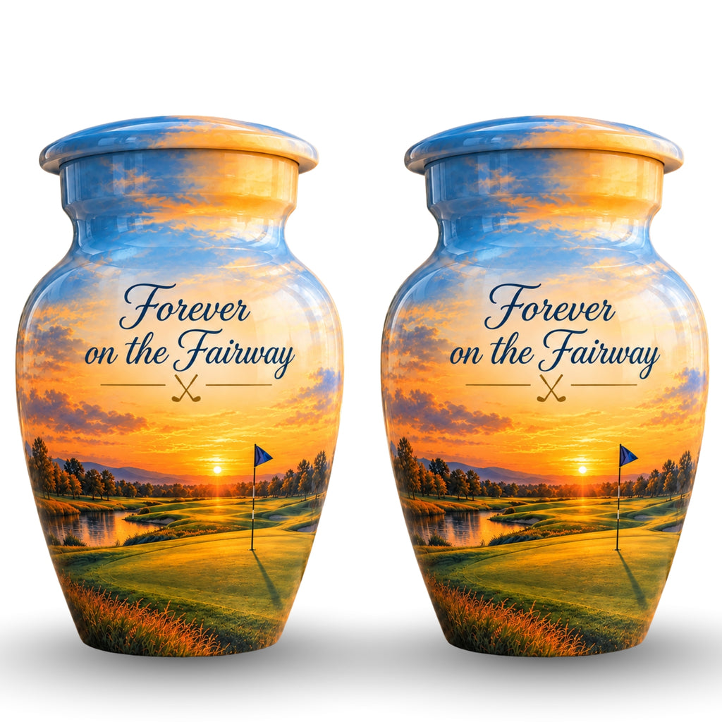 Golf Course Sunset Cremation Urn for Human Ashes – Personalized Handmade Aluminum Urn