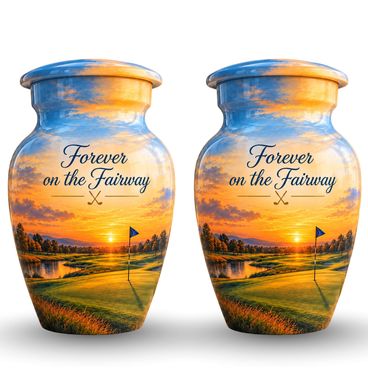 Golf Course Sunset Cremation Urn for Human Ashes – Personalized Handmade Aluminum Urn