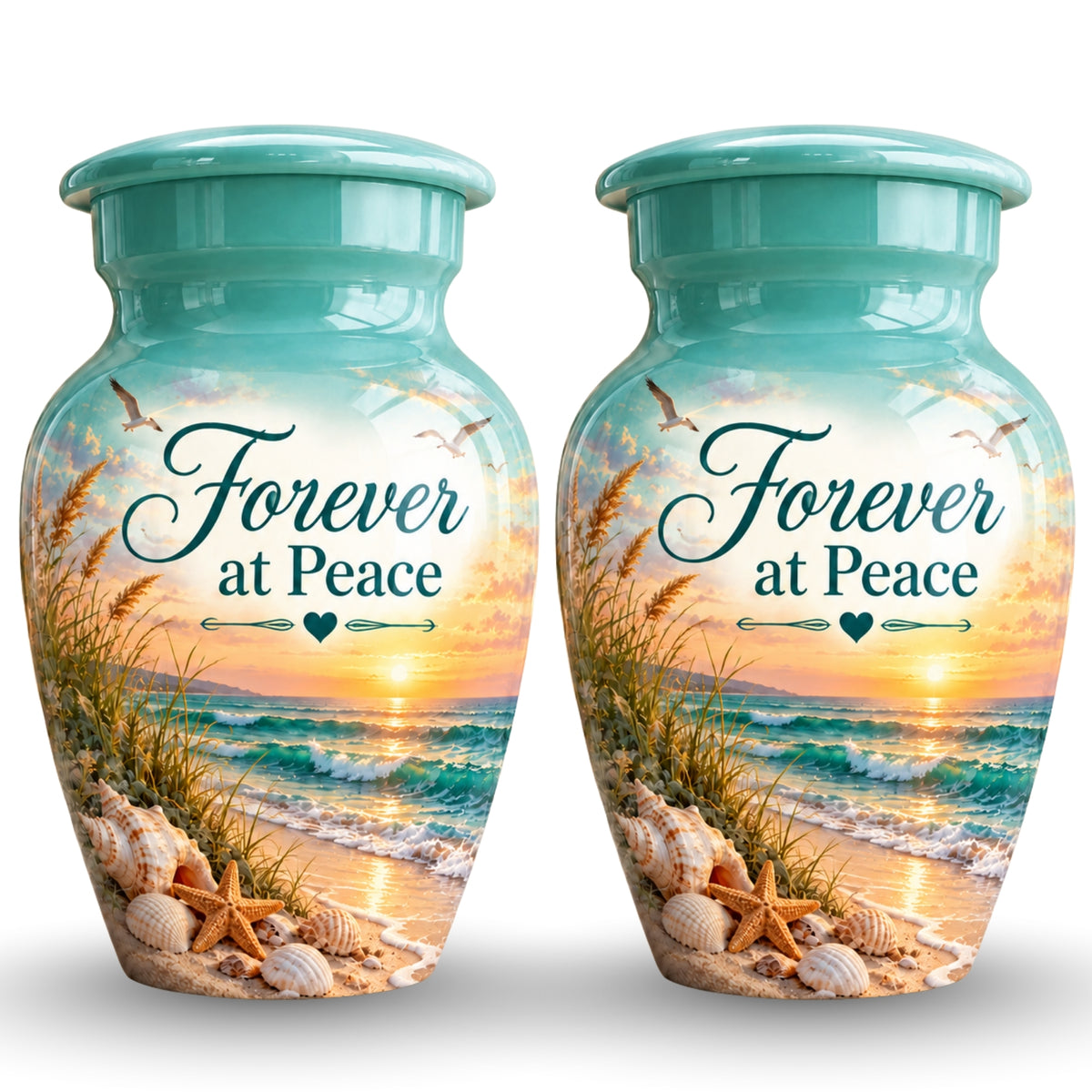 seashell beach sunset cremation urn for human ashes, handmade aluminum – photo 5