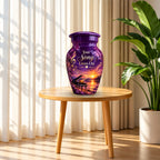 purple sunset grand piano cremation urn for human ashes, handmade aluminum – photo 10