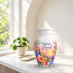 White Floral Sunset Cremation Urn for Human Ashes – Personalized Handmade Aluminum Urn