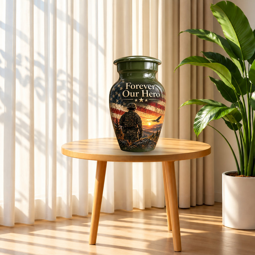military veteran remembrance cremation urn for human ashes, handmade aluminum – photo 10