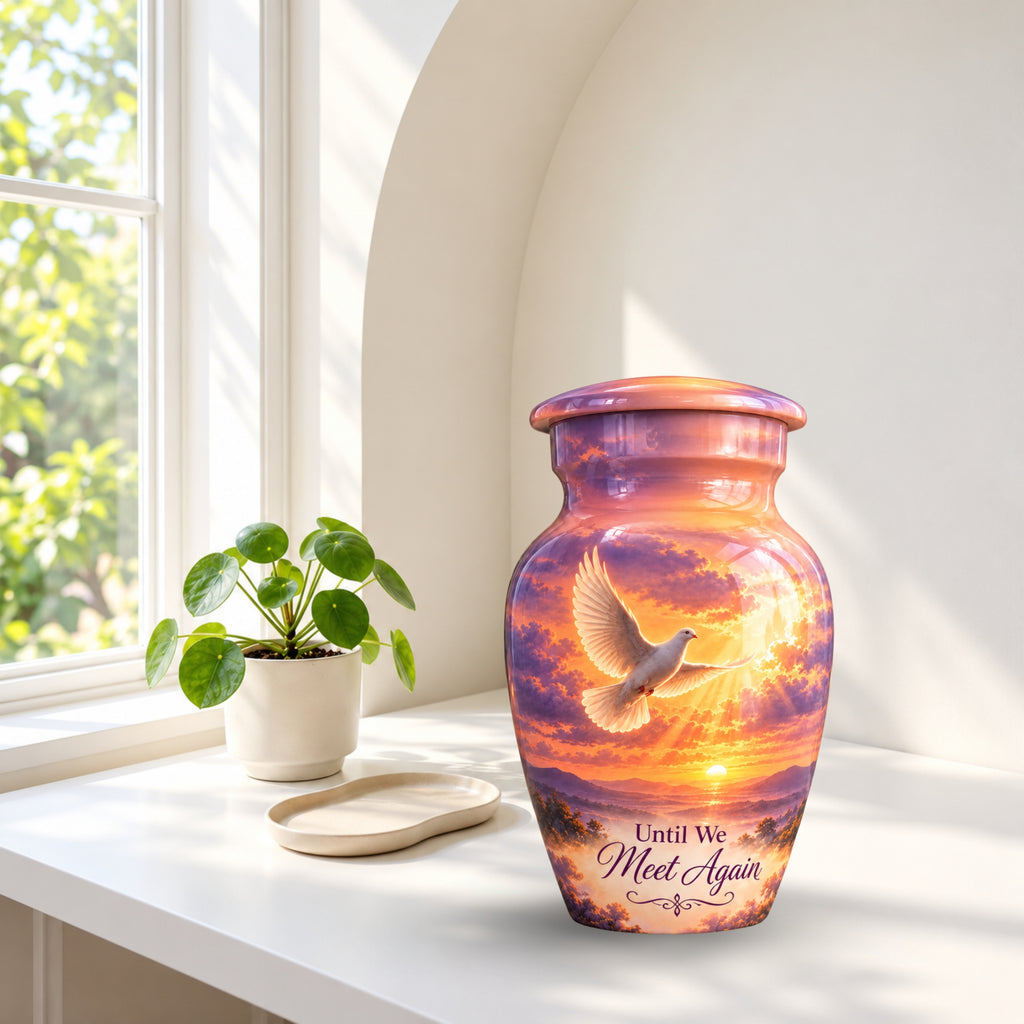 Ascending Dove Cremation Urn for Human Ashes – Personalized Handmade Aluminum Urn