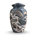 mythical dragon cremation urn with keepsakes, handmade aluminum urn – photo 1