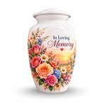 Rose and Wildflower Memorial Cremation Urn for Human Ashes – Personalized Handmade Aluminum Urn