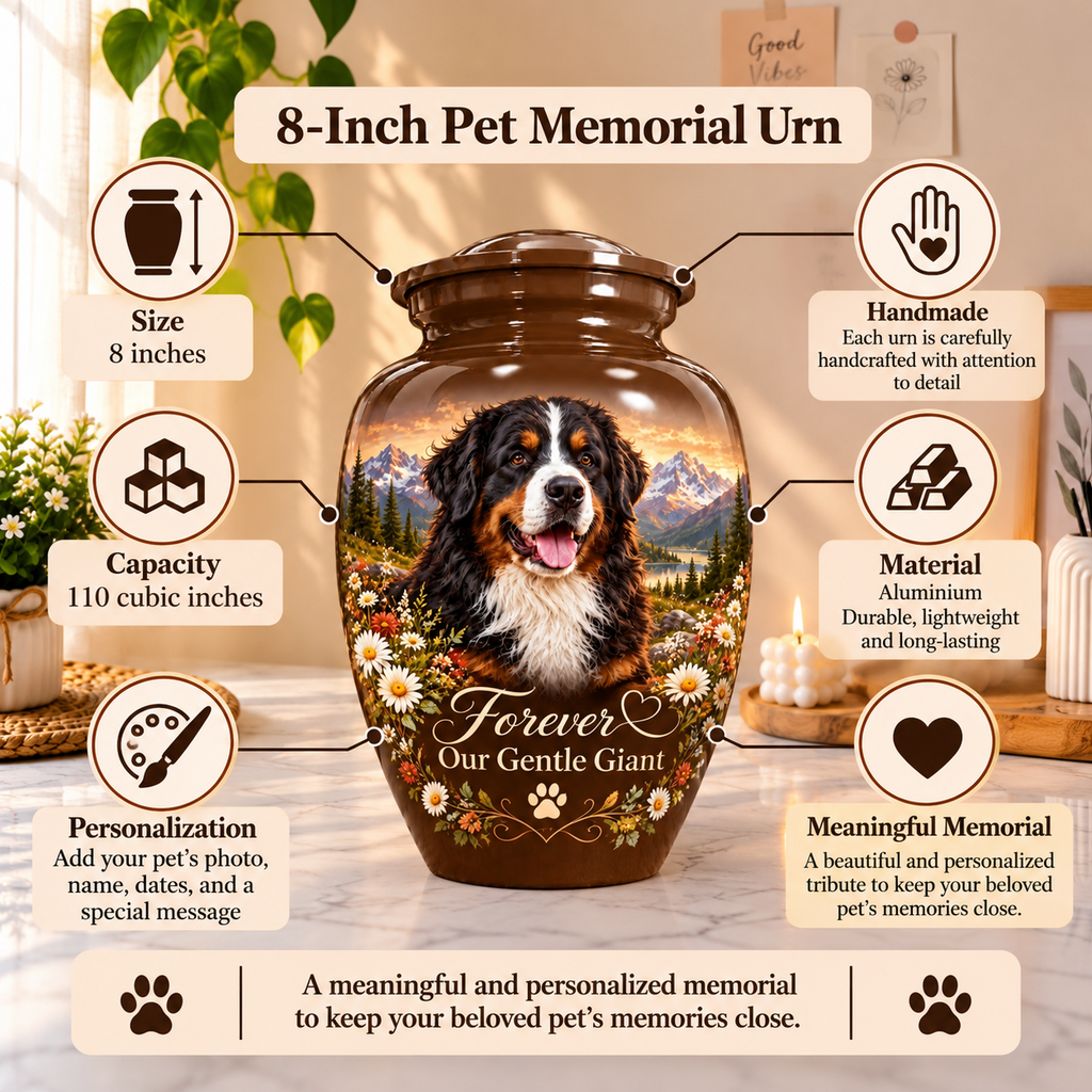 dog photo memorial urn for dog ashes, handmade aluminum pet memorial urn with photo – picture 1
