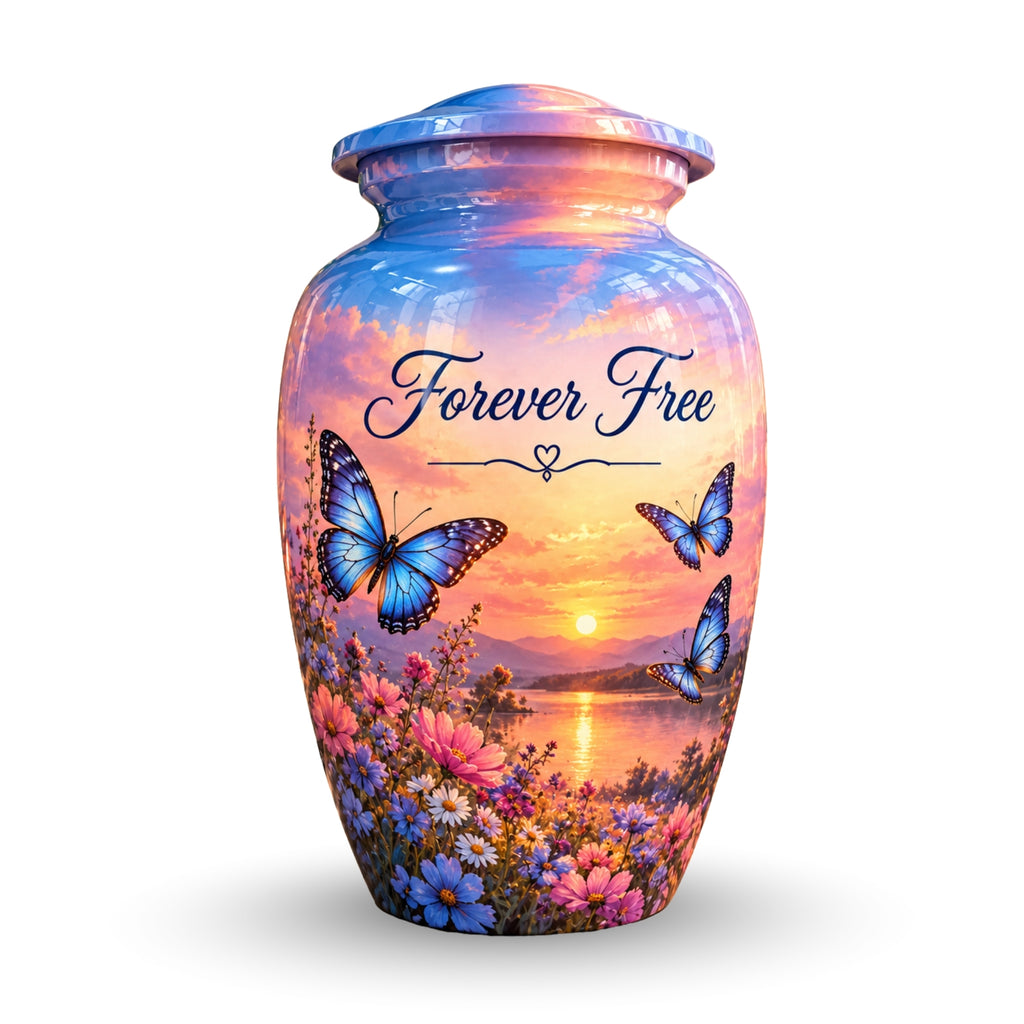 Butterfly Meadow Cremation Urn for Human Ashes – Personalized Handmade Aluminum Urn