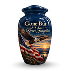 patriotic eagle memorial cremation urn for human ashes, handmade aluminum – photo 1