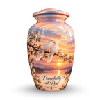 Two Doves on Blossom Branch Cremation Urn for Human Ashes – Personalized Handmade Aluminum Urn