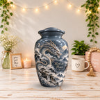mythical dragon cremation urn with keepsakes, handmade aluminum urn – photo 2