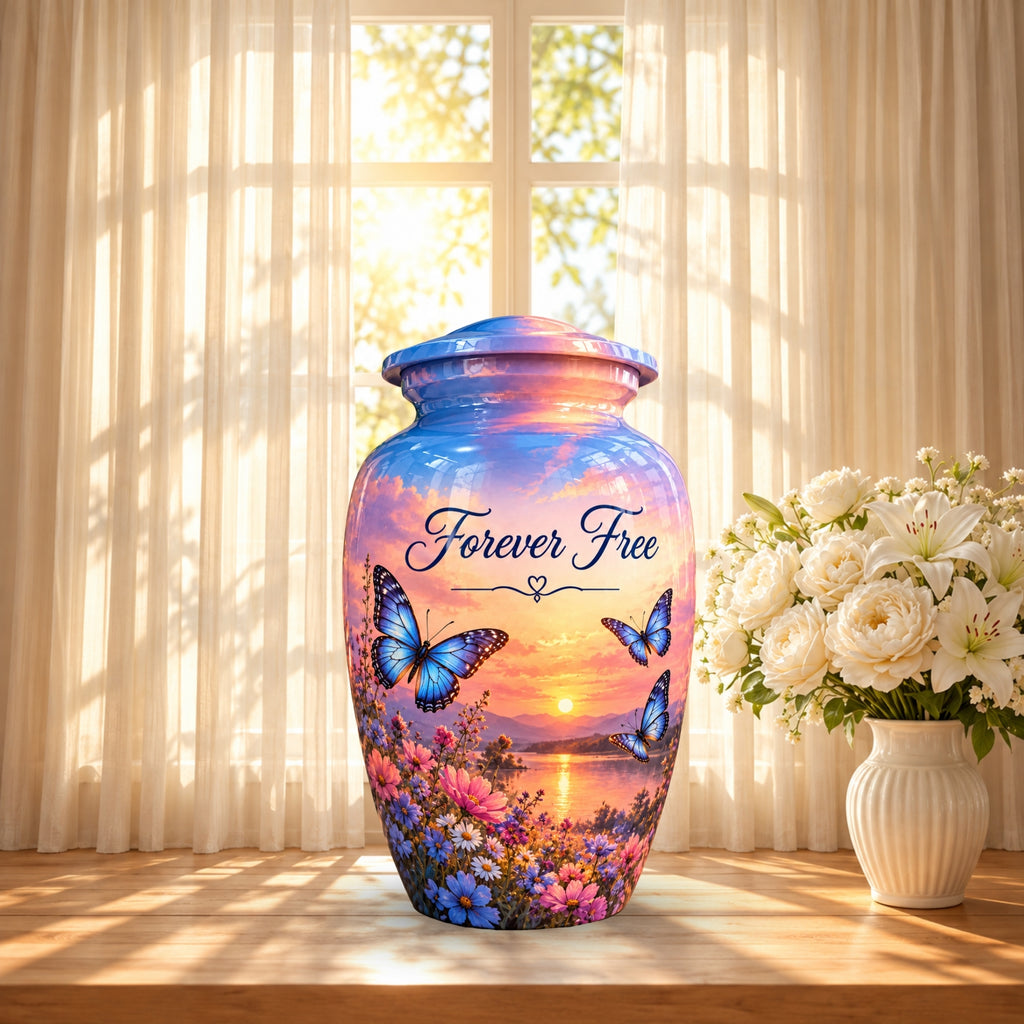 Butterfly Meadow Cremation Urn for Human Ashes – Personalized Handmade Aluminum Urn