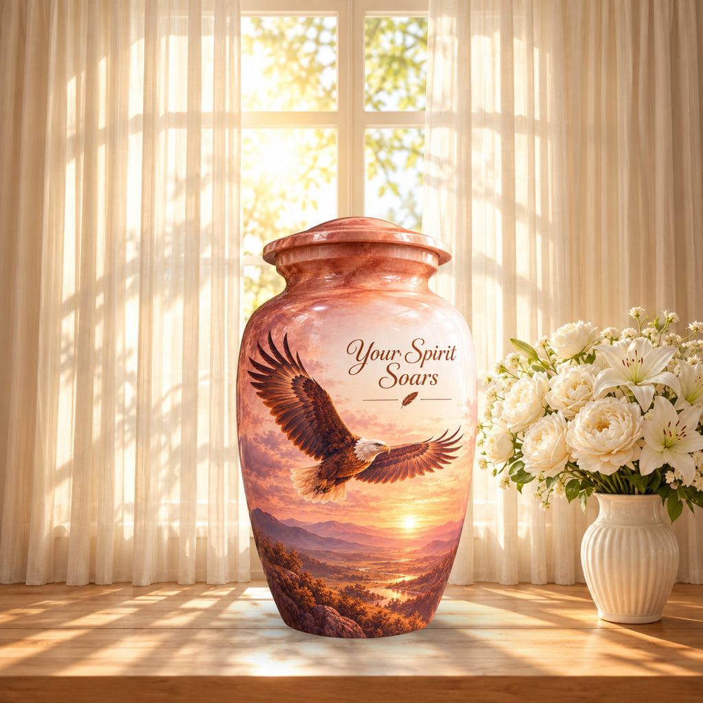 Bald Eagle Cremation Urn for Human Ashes – Personalized Handmade Aluminum Urn