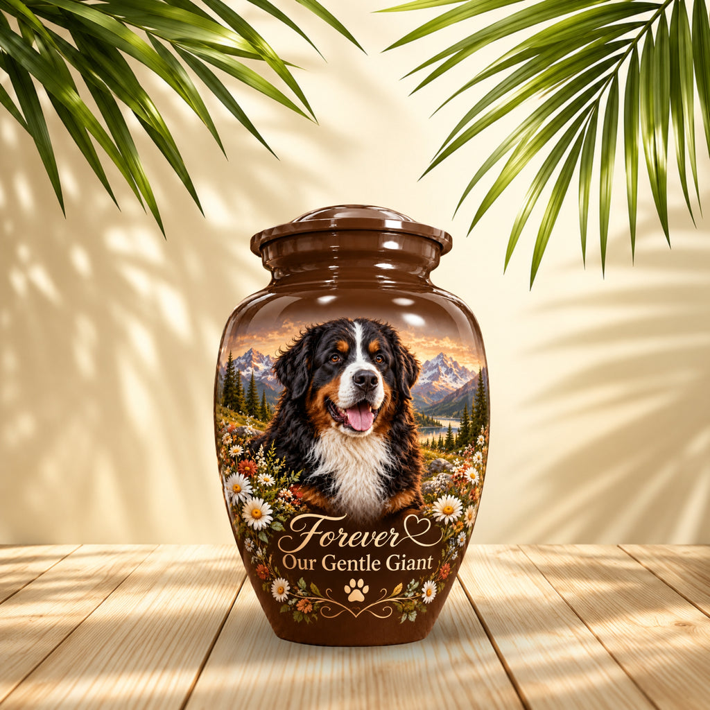 dog photo memorial urn for dog ashes, handmade aluminum pet memorial urn with photo – picture 2