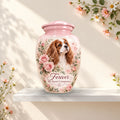Cavalier King Charles Spaniel cremation urn for dog ashes with personalized photo and name