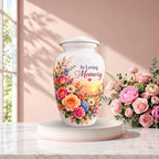 Rose and Wildflower Memorial Cremation Urn for Human Ashes – Personalized Handmade Aluminum Urn