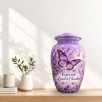 purple butterfly lavender garden cremation urn for human ashes, handmade aluminum – photo 3
