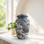 mythical dragon cremation urn with keepsakes, handmade aluminum urn – photo 3