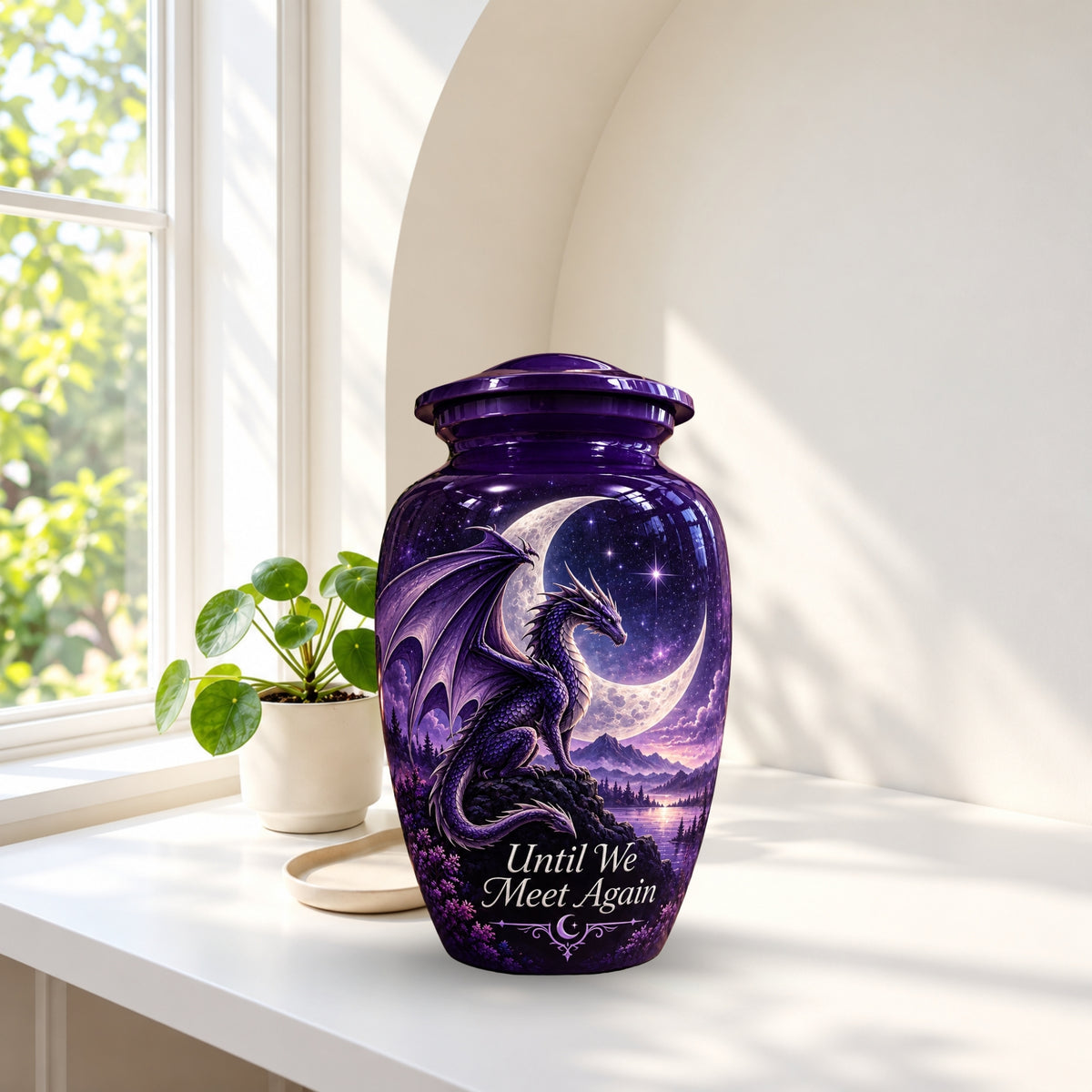 mythical dragon urn for human ashes, handmade aluminum urn – photo 3