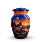 Howling Wolf Moon and Sunset Cremation Urn for Human Ashes – Personalized Handmade Aluminum Urn