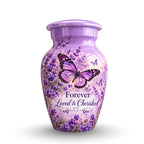 purple butterfly lavender garden cremation urn for human ashes, handmade aluminum – photo 4