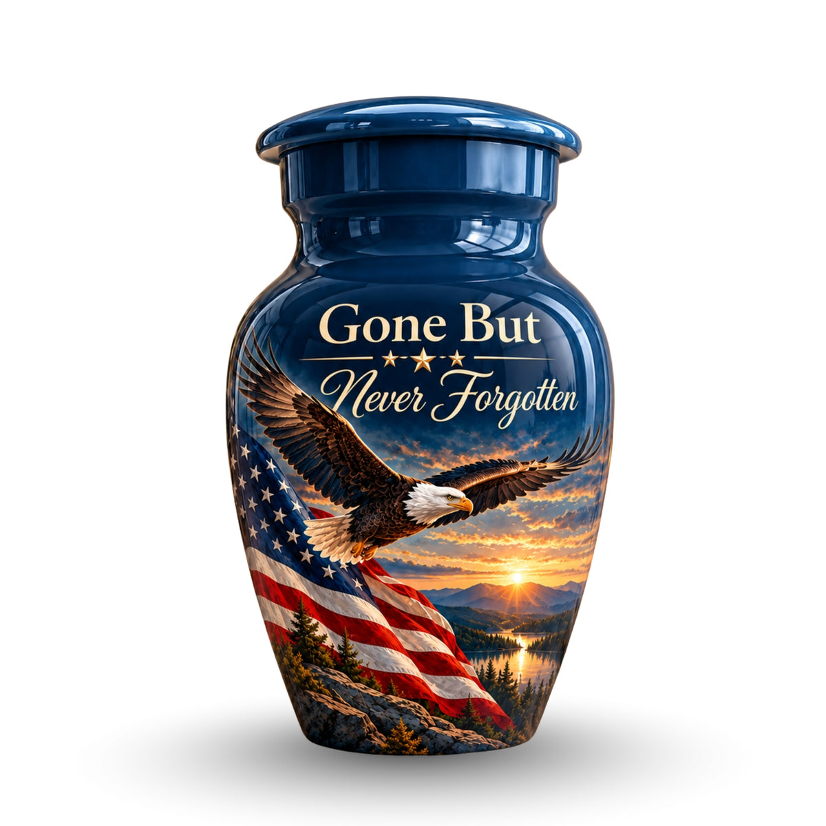 patriotic eagle memorial cremation urn for human ashes, handmade aluminum – photo 4