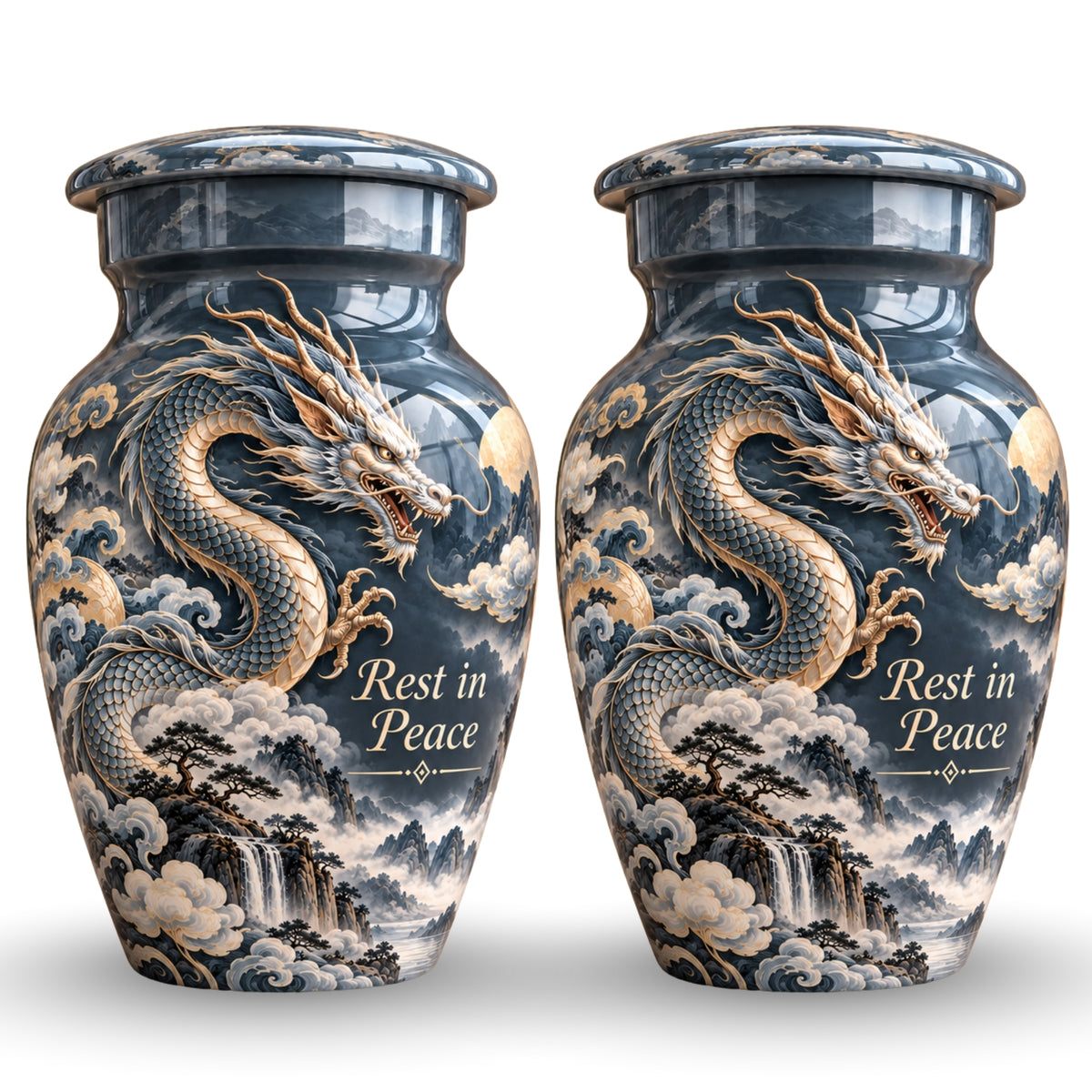 mythical dragon cremation urn with keepsakes, handmade aluminum urn – photo 5