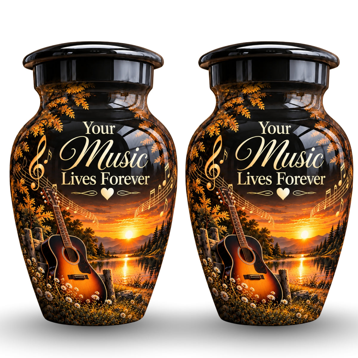 acoustic guitar sunset cremation urn for human ashes, handmade aluminum – photo 5