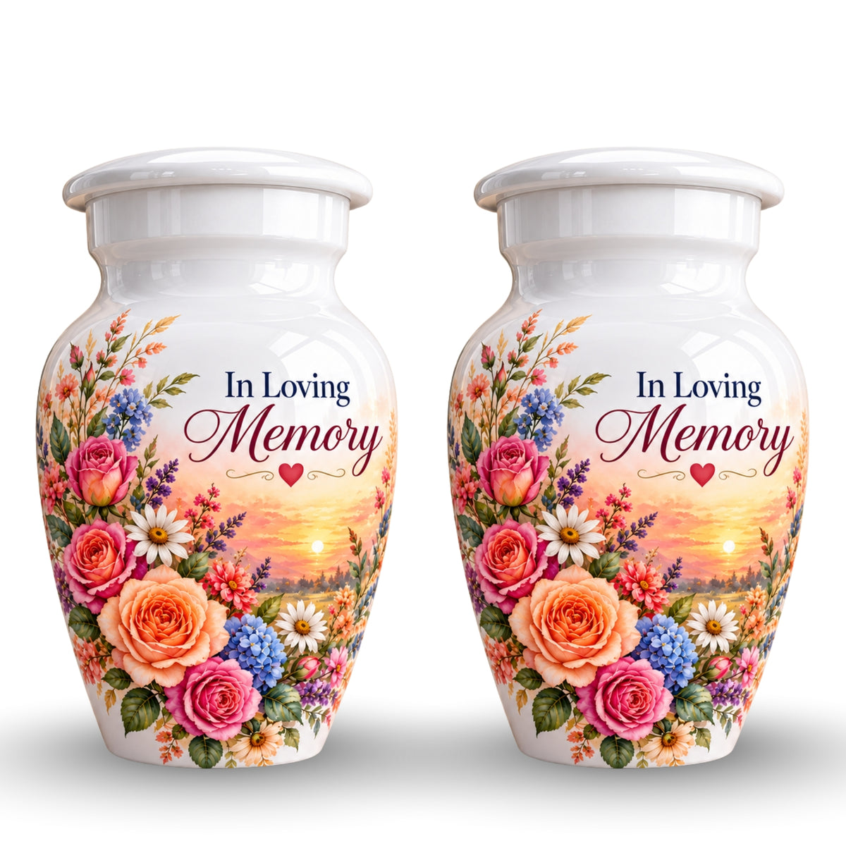 Rose and Wildflower Memorial Cremation Urn for Human Ashes – Personalized Handmade Aluminum Urn