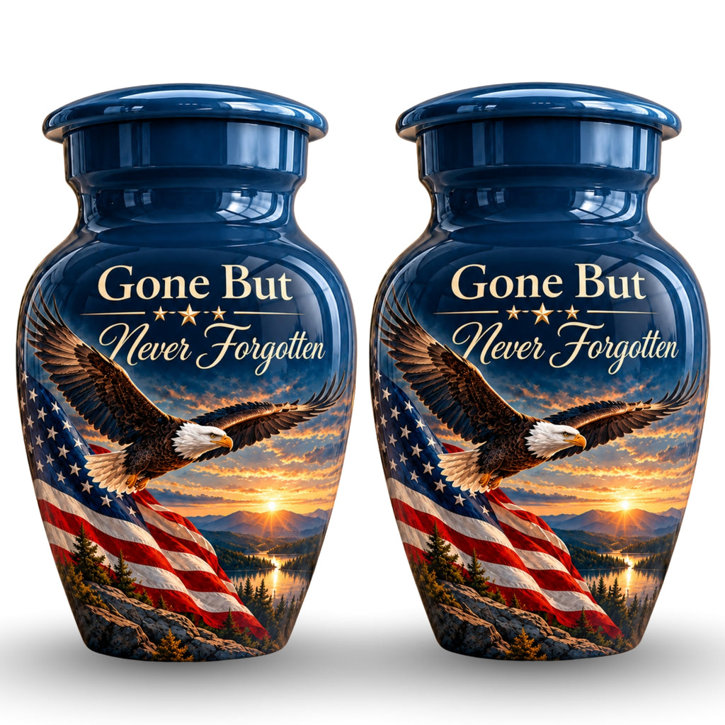 patriotic eagle memorial cremation urn for human ashes, handmade aluminum – photo 5