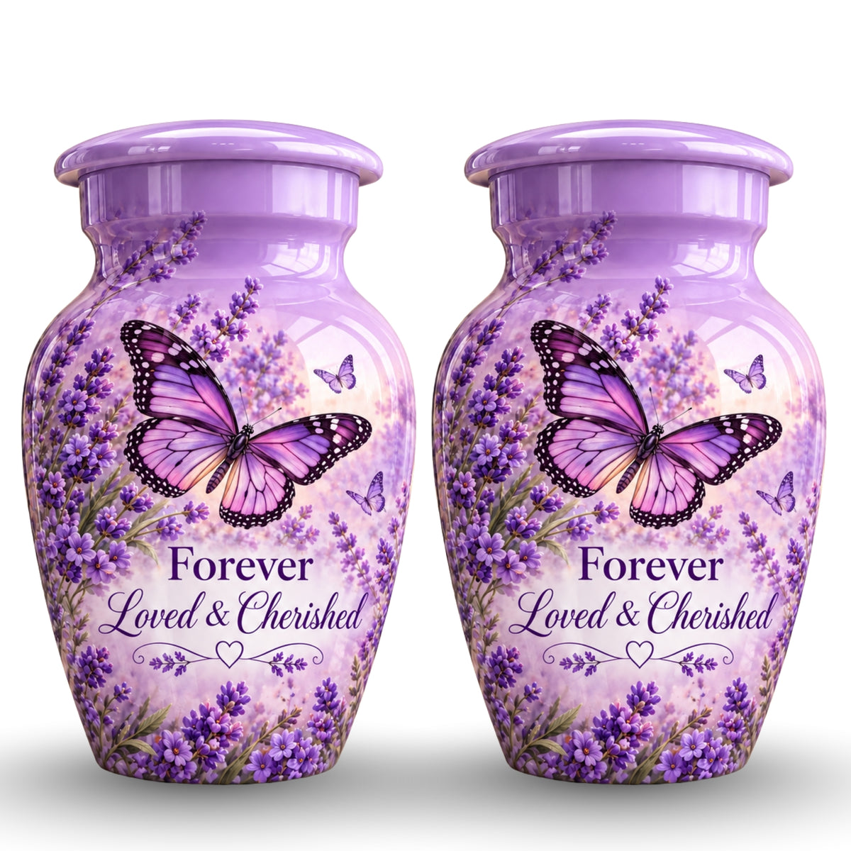 purple butterfly lavender garden cremation urn for human ashes, handmade aluminum – photo 5