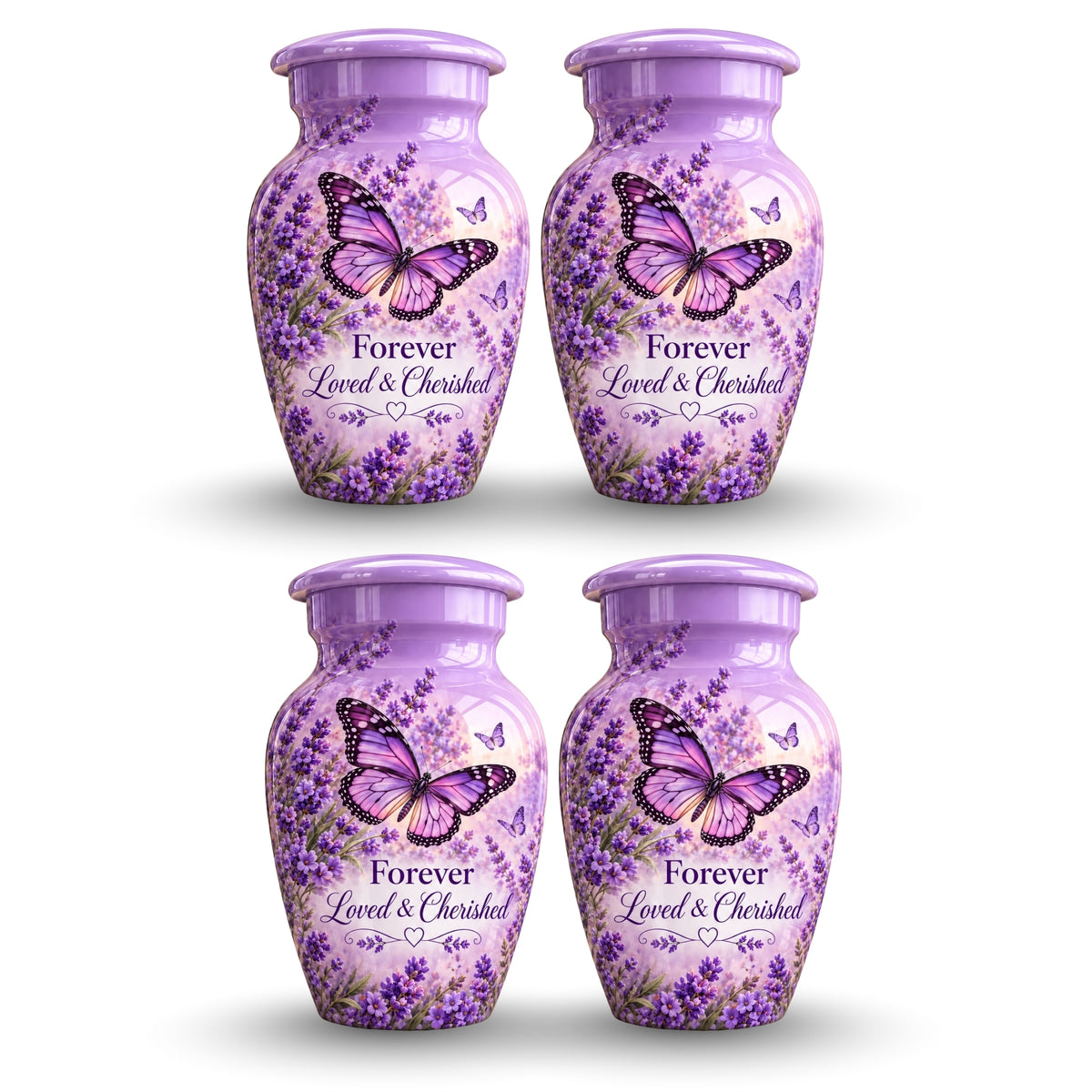 purple butterfly lavender garden cremation urn for human ashes, handmade aluminum – photo 6