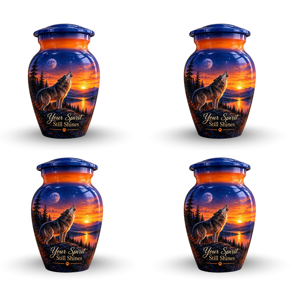 Howling Wolf Moon and Sunset Cremation Urn for Human Ashes – Personalized Handmade Aluminum Urn