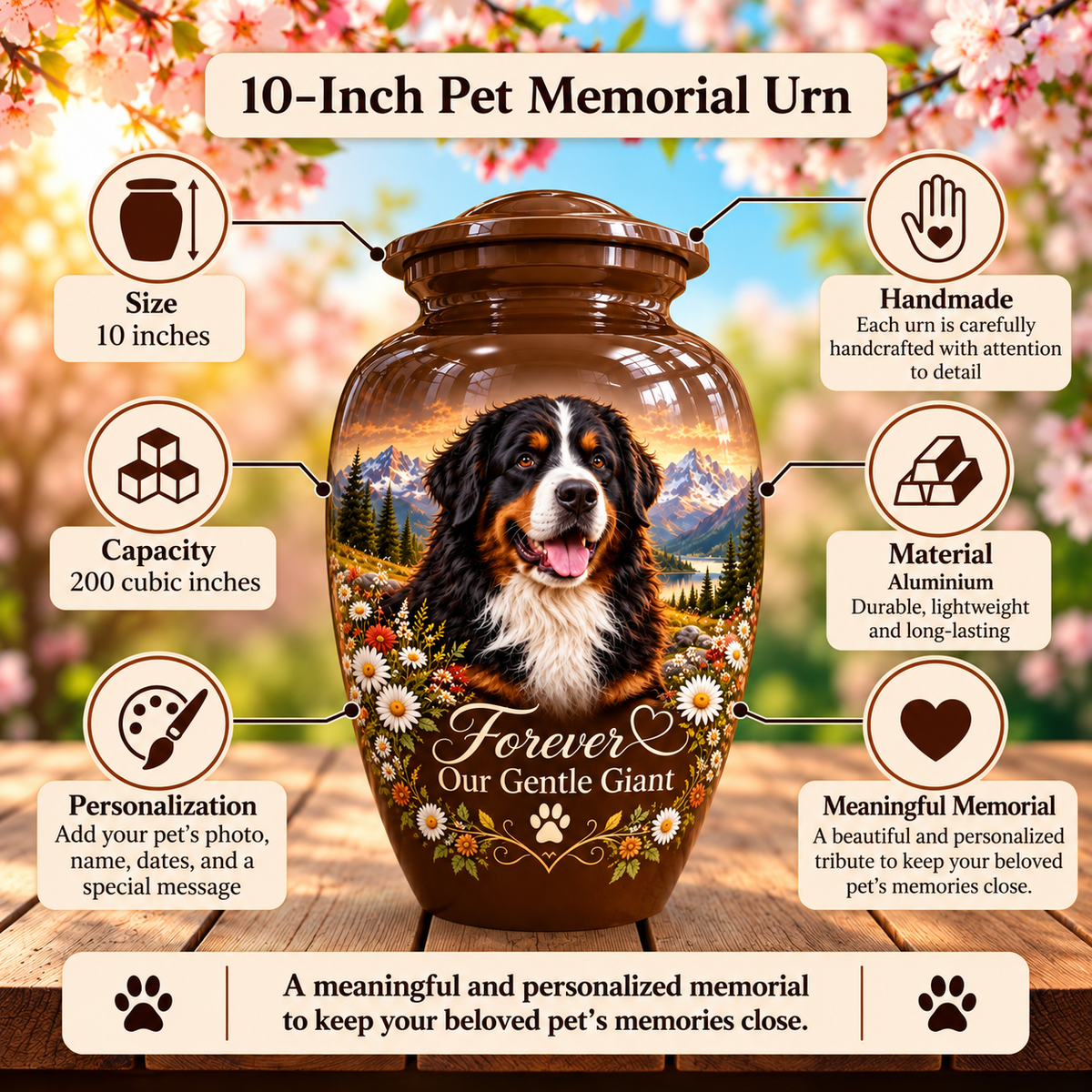 dog photo memorial urn for dog ashes, handmade aluminum pet memorial urn with photo – picture 6