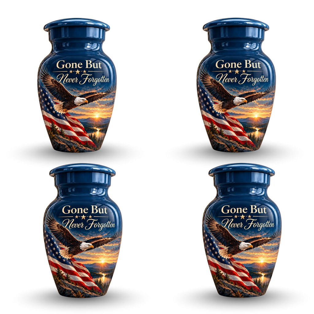 patriotic eagle memorial cremation urn for human ashes, handmade aluminum – photo 6