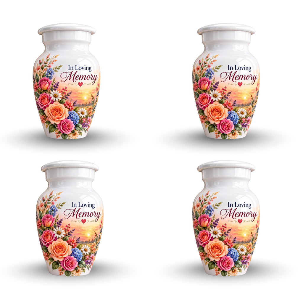 Rose and Wildflower Memorial Cremation Urn for Human Ashes – Personalized Handmade Aluminum Urn