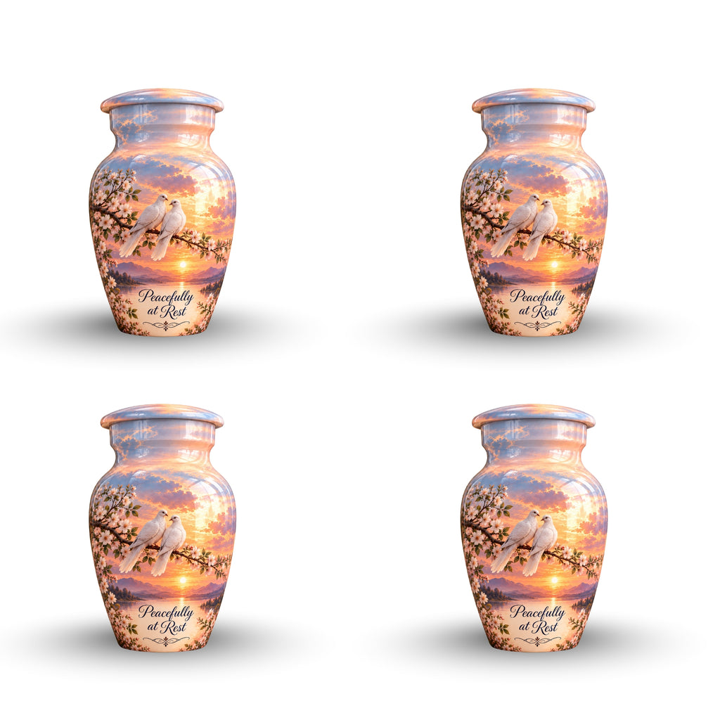 Two Doves on Blossom Branch Cremation Urn for Human Ashes – Personalized Handmade Aluminum Urn