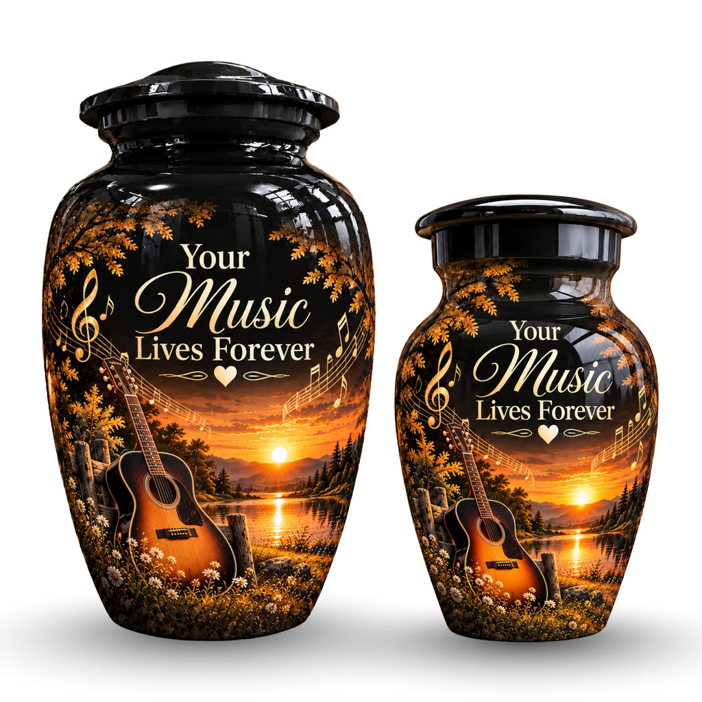 acoustic guitar sunset cremation urn for human ashes, handmade aluminum – photo 7