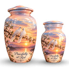Two Doves on Blossom Branch Cremation Urn for Human Ashes – Personalized Handmade Aluminum Urn