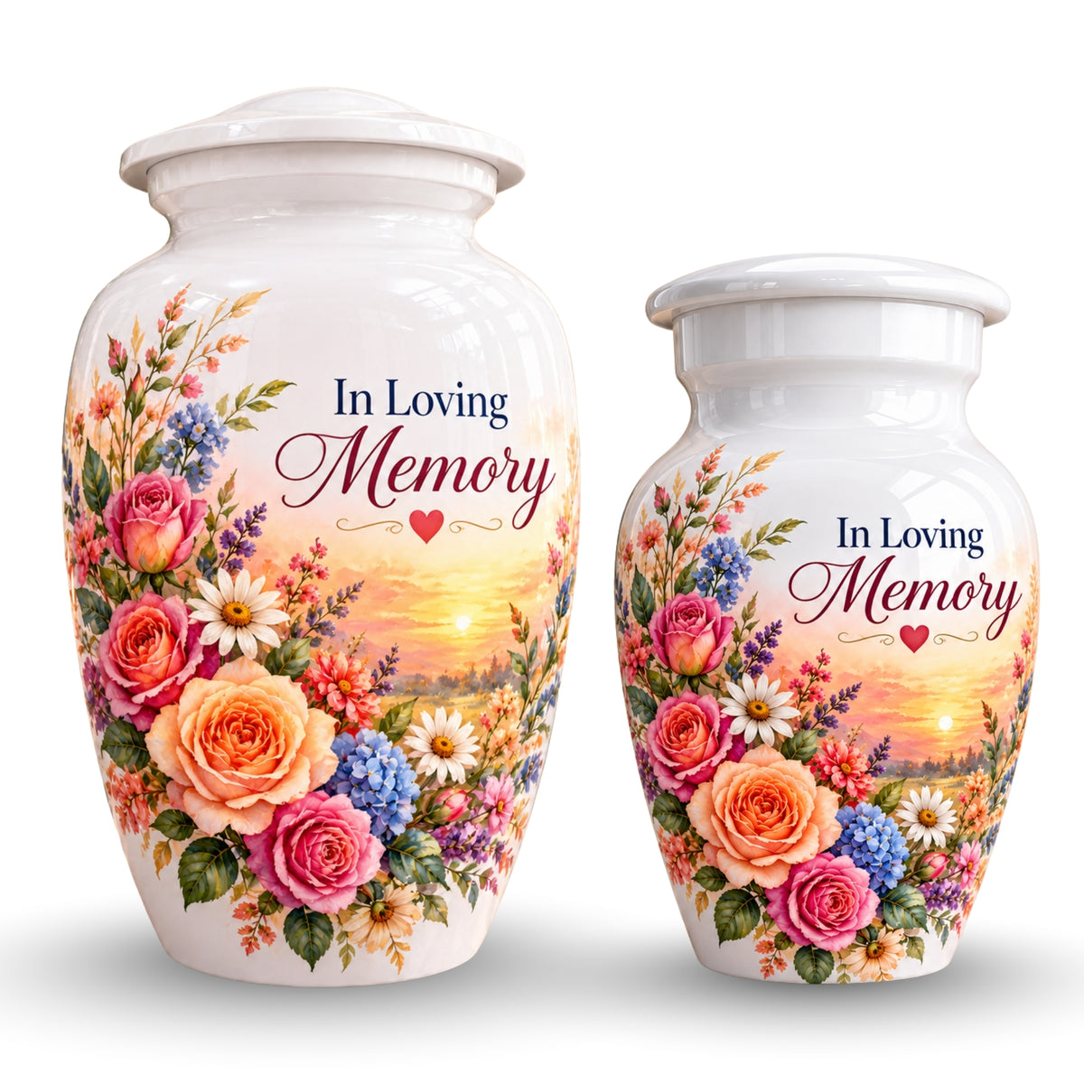Rose and Wildflower Memorial Cremation Urn for Human Ashes – Personalized Handmade Aluminum Urn