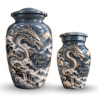 mythical dragon cremation urn with keepsakes, handmade aluminum urn – photo 7