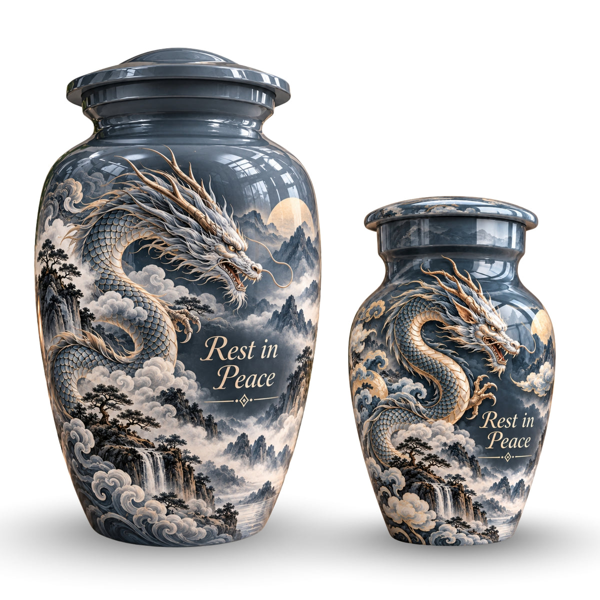 mythical dragon cremation urn with keepsakes, handmade aluminum urn – photo 7
